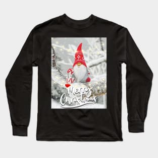 Merry Xmas Funny Gnome Photograpic Festive Print Long Sleeve T-Shirt